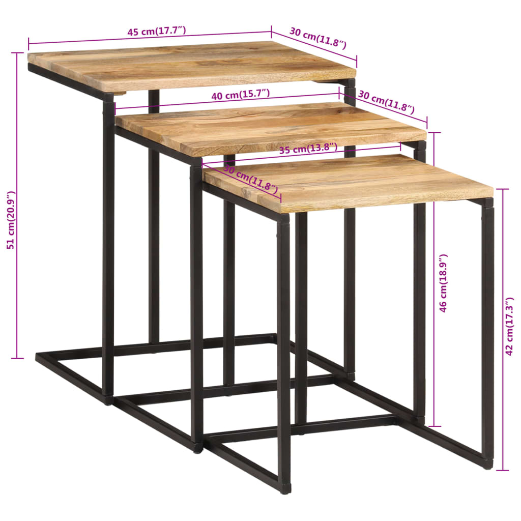 Nesting Tables 3 Pcs Solid Wood Acacia