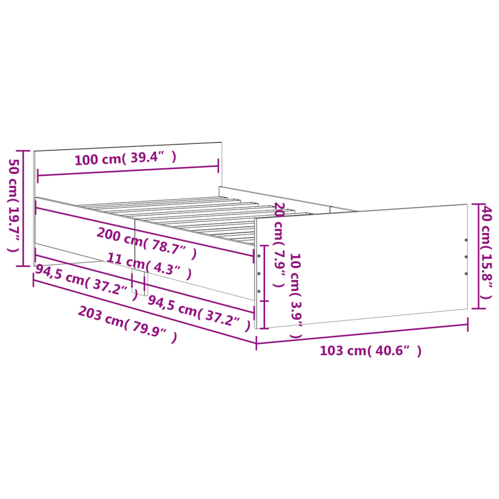 Bed Frame without Mattress Concrete Grey 100x200 cm