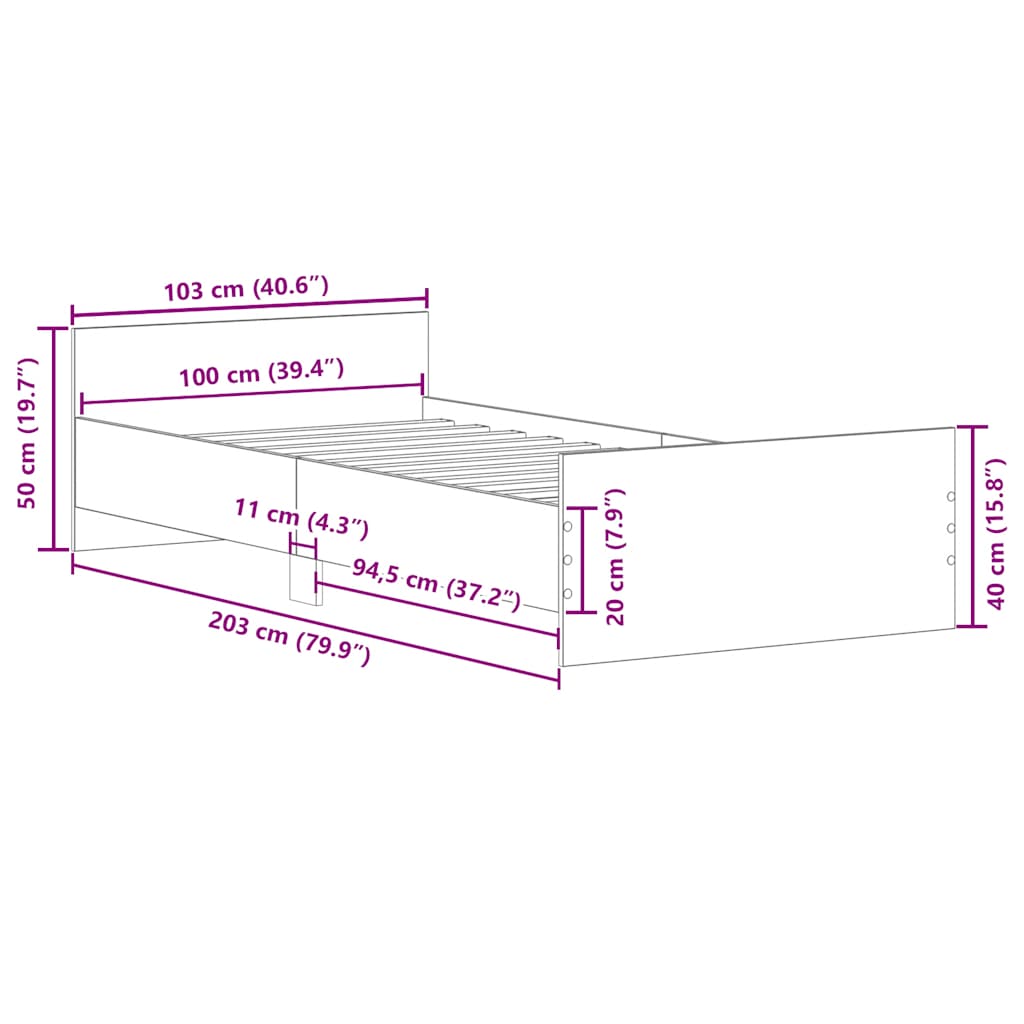 Bed Frame without Mattress Concrete Grey 100x200 cm