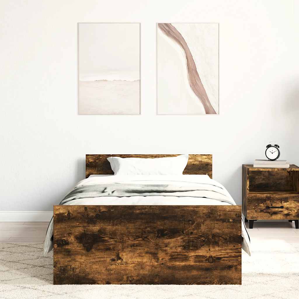 Bed Frame without Mattress Smoked Oak 75x190 cm Small Single  Engineered Wood