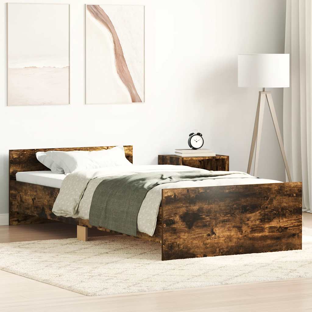 Bed Frame without Mattress Smoked Oak 75x190 cm Small Single  Engineered Wood