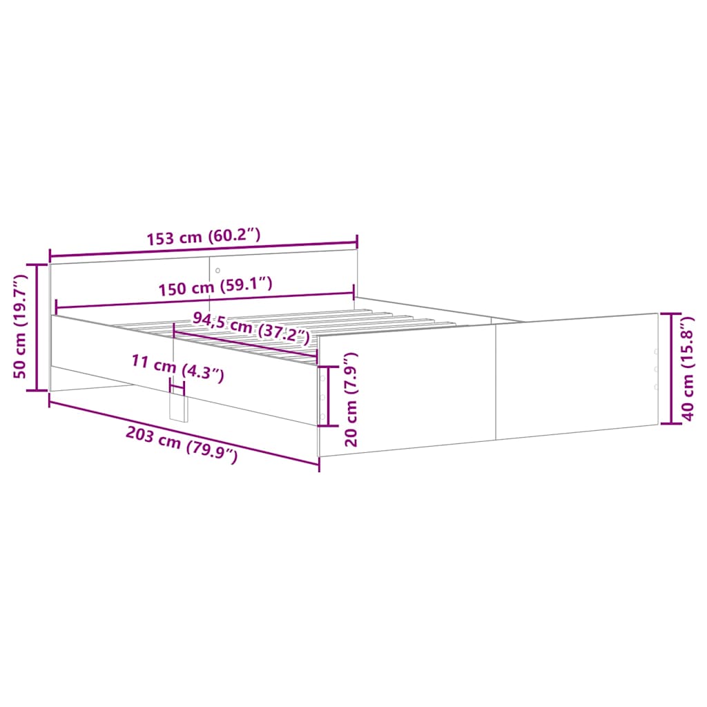 Bed Frame without Mattress Smoked Oak 150x200 cm King Size