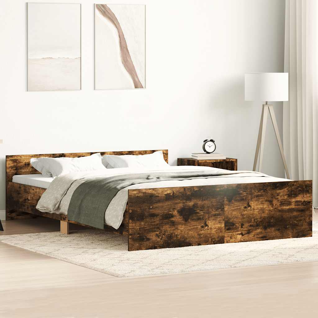 Bed Frame without Mattress Smoked Oak 150x200 cm King Size