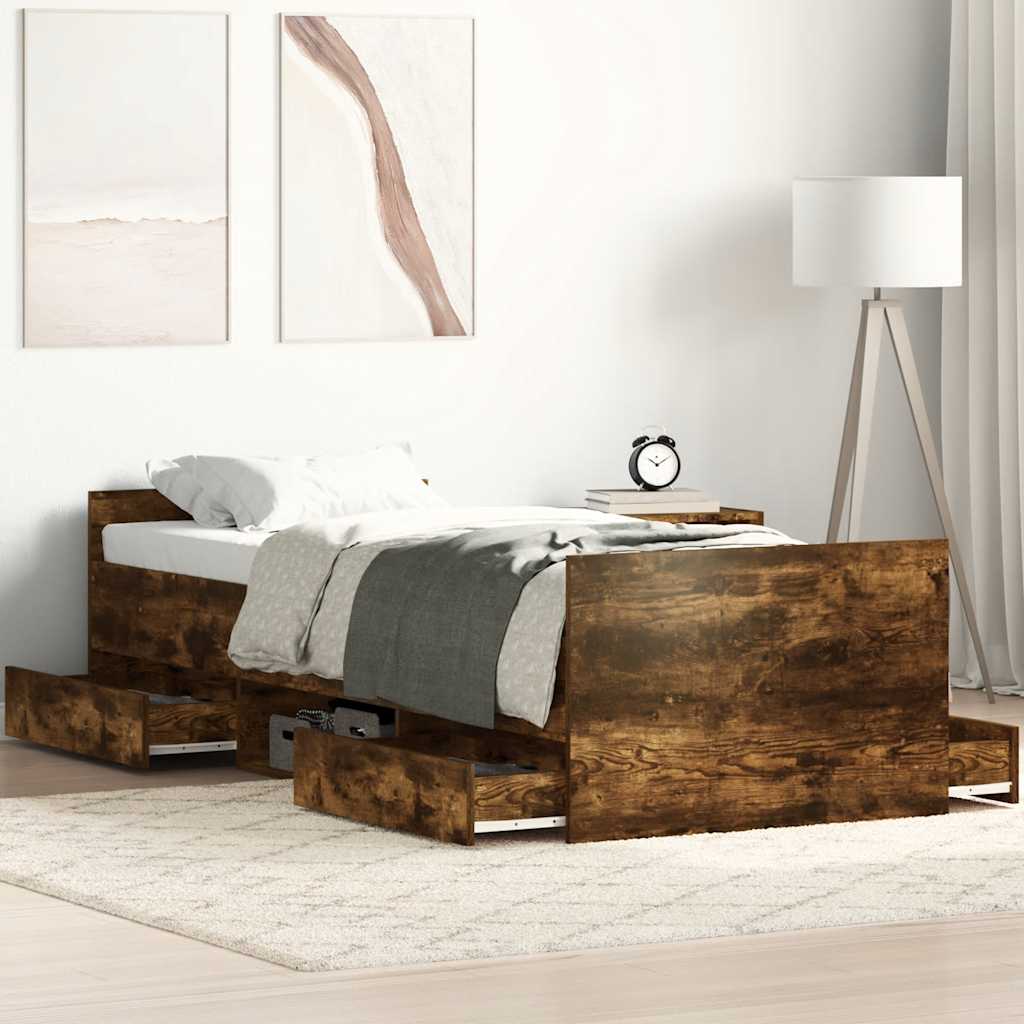 Bed Frame without Mattress Smoked Oak 75x190 cm Small Single