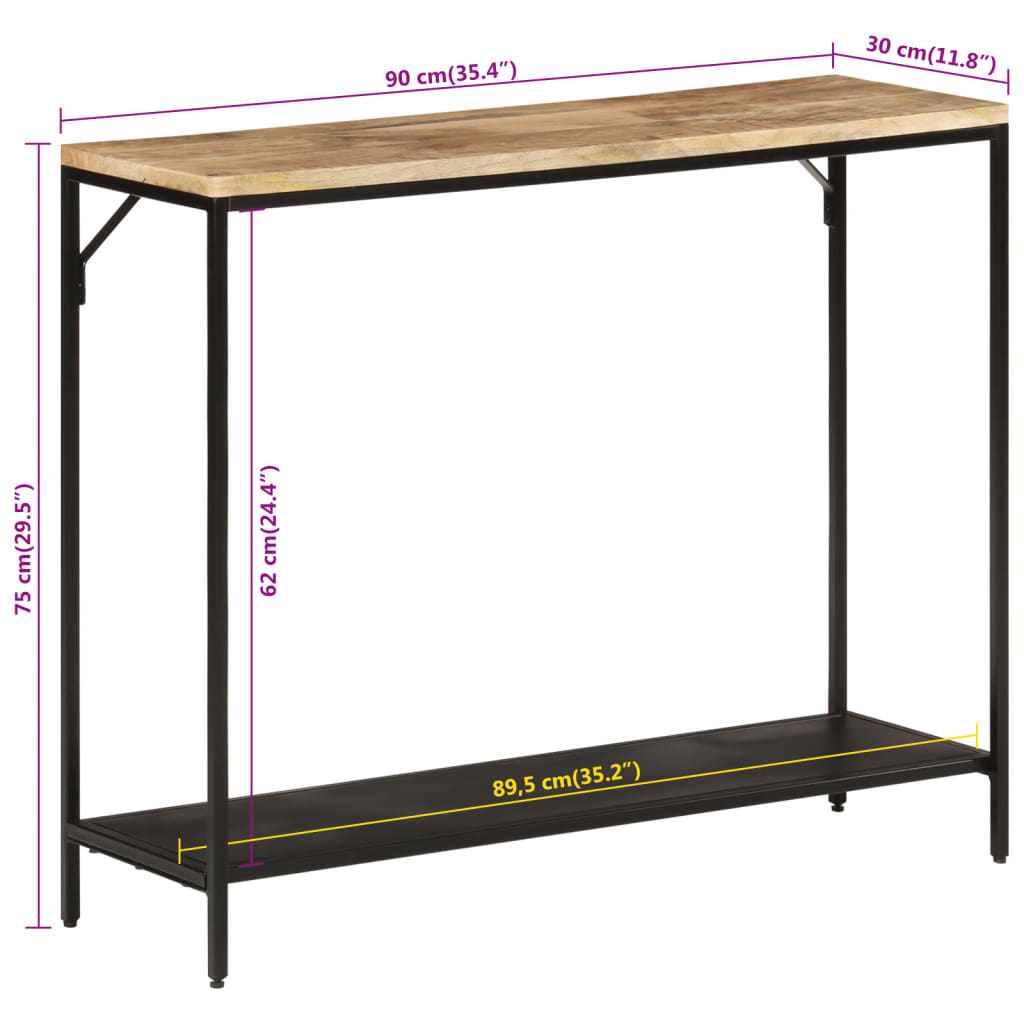 Console Table 90x30x75 cm Solid Rough Mango Wood and Iron