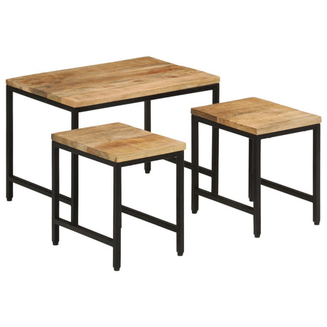 Nesting Coffee Tables 3 Pcs Solid Rough Mango Wood And Iron