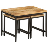 Nesting Coffee Tables 3 Pcs Solid Rough Mango Wood And Iron