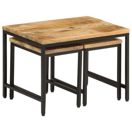 Nesting Coffee Tables 3 Pcs Solid Rough Mango Wood And Iron