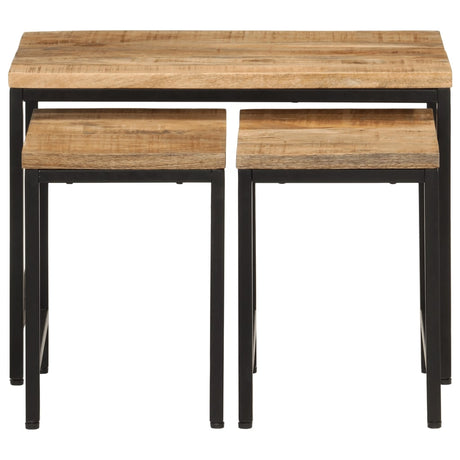 Nesting Coffee Tables 3 Pcs Solid Rough Mango Wood And Iron