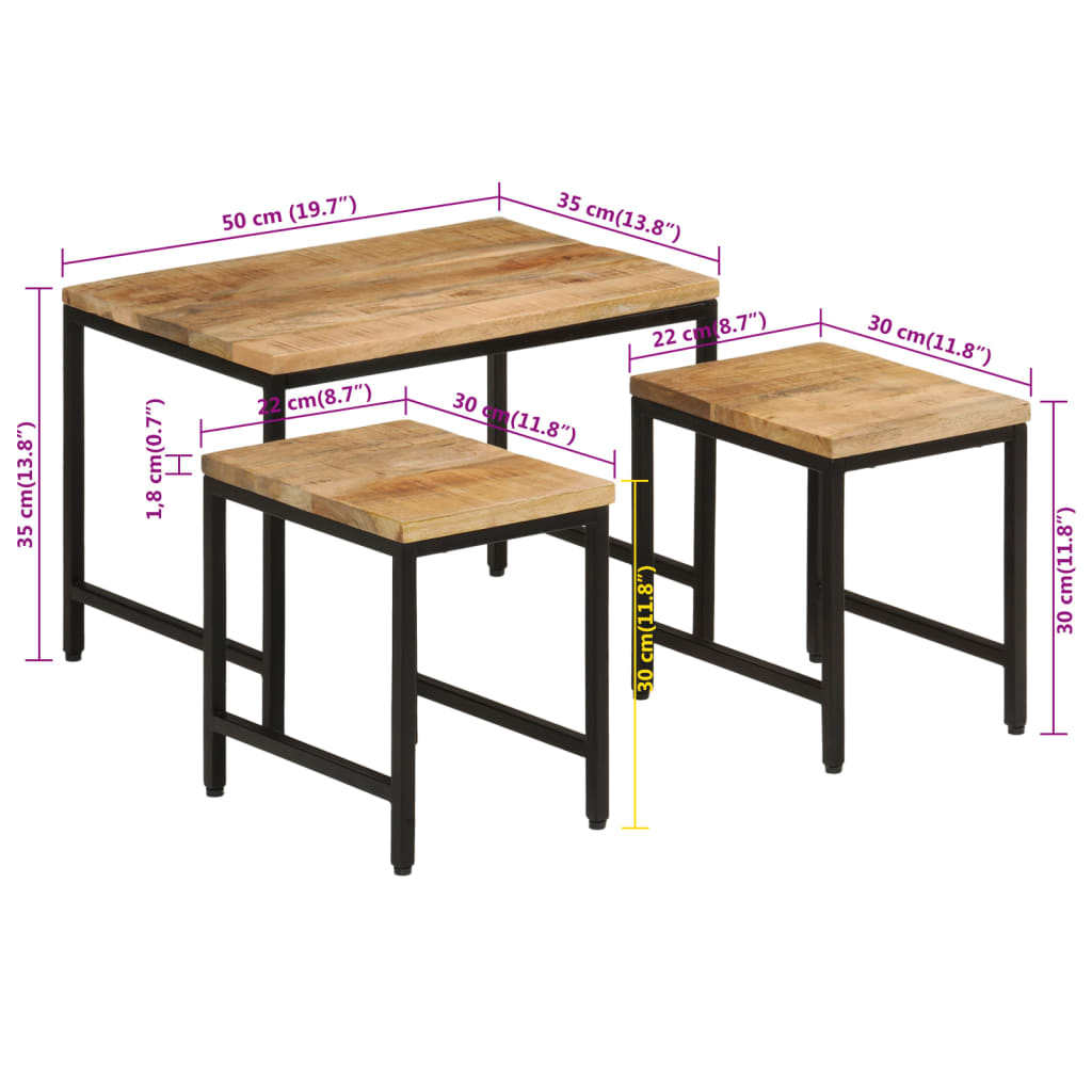 Nesting Coffee Tables 3 Pcs Solid Rough Mango Wood And Iron