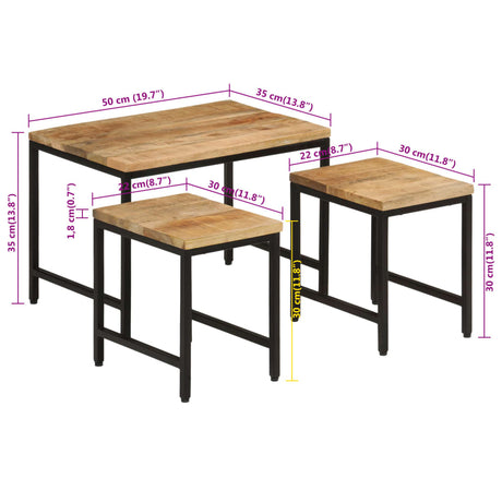 Nesting Coffee Tables 3 Pcs Solid Rough Mango Wood And Iron