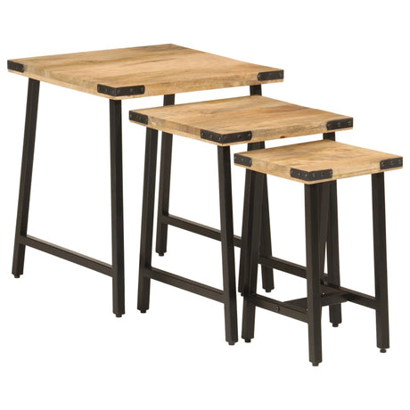 Nesting Coffee Tables 3 Pcs Solid Wood Mango And Iron