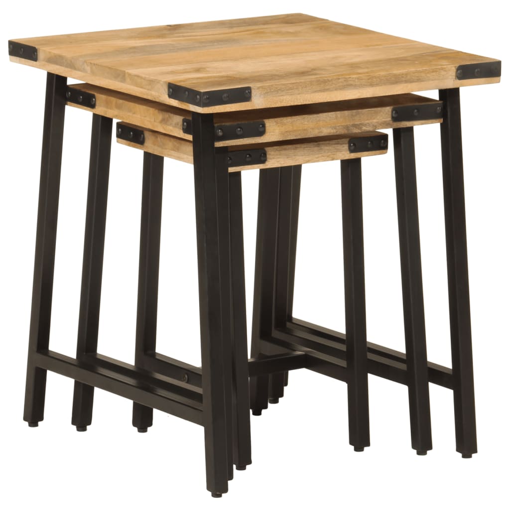 Nesting Coffee Tables 3 Pcs Solid Wood Mango And Iron