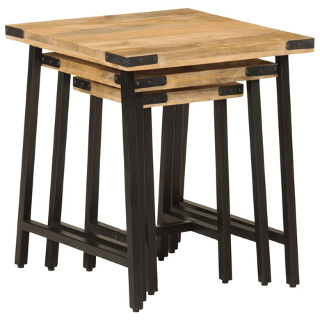 Nesting Coffee Tables 3 Pcs Solid Wood Mango And Iron