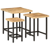 Nesting Coffee Tables 3 pcs Solid Rough Mango Wood and Iron
