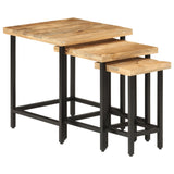 Nesting Coffee Tables 3 pcs Solid Rough Mango Wood and Iron