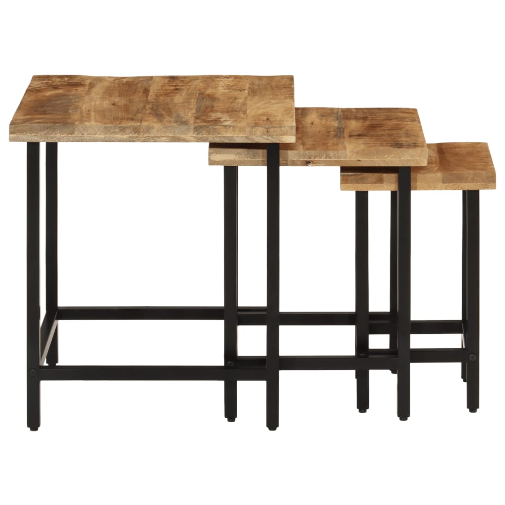 Nesting Coffee Tables 3 pcs Solid Rough Mango Wood and Iron