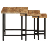 Nesting Coffee Tables 3 pcs Solid Rough Mango Wood and Iron