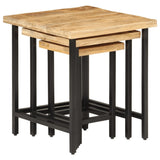 Nesting Coffee Tables 3 pcs Solid Rough Mango Wood and Iron