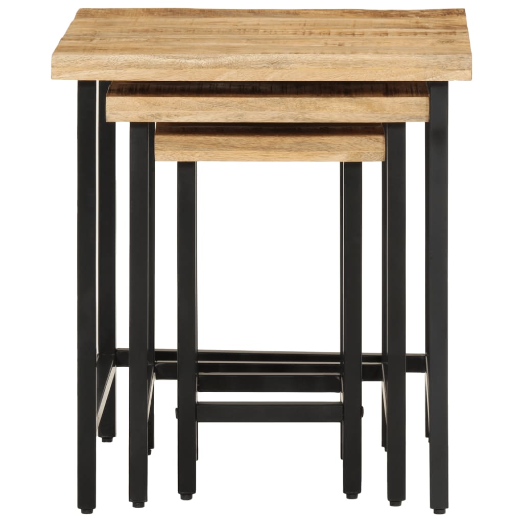 Nesting Coffee Tables 3 pcs Solid Rough Mango Wood and Iron