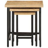Nesting Coffee Tables 3 pcs Solid Rough Mango Wood and Iron
