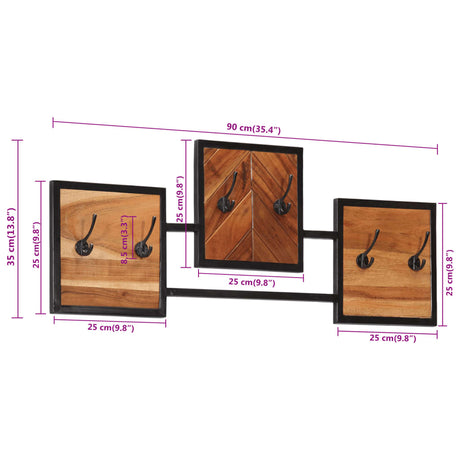 Wall Coat Rack 90X1X35 Cm Solid Wood Acacia And Iron