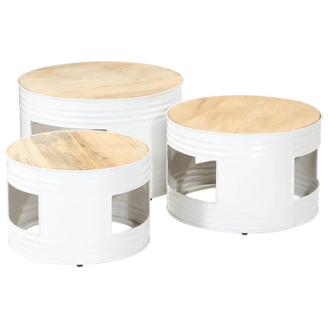 Bar Tables Drum Shape 3 Pcs Solid Rough Wood Mango