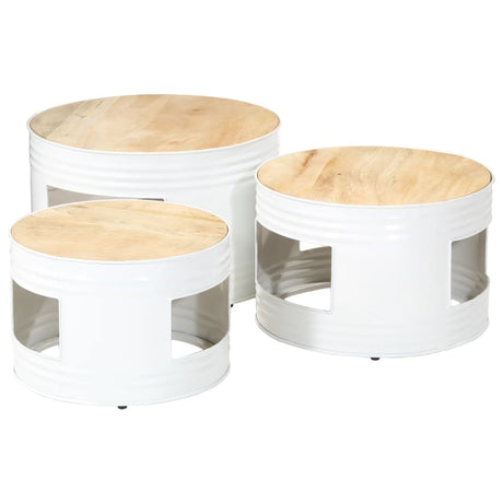 Bar Tables Drum Shape 3 Pcs Solid Rough Wood Mango