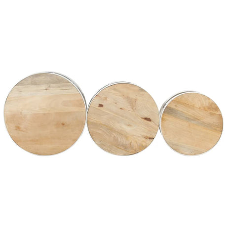 Bar Tables Drum Shape 3 Pcs Solid Rough Wood Mango