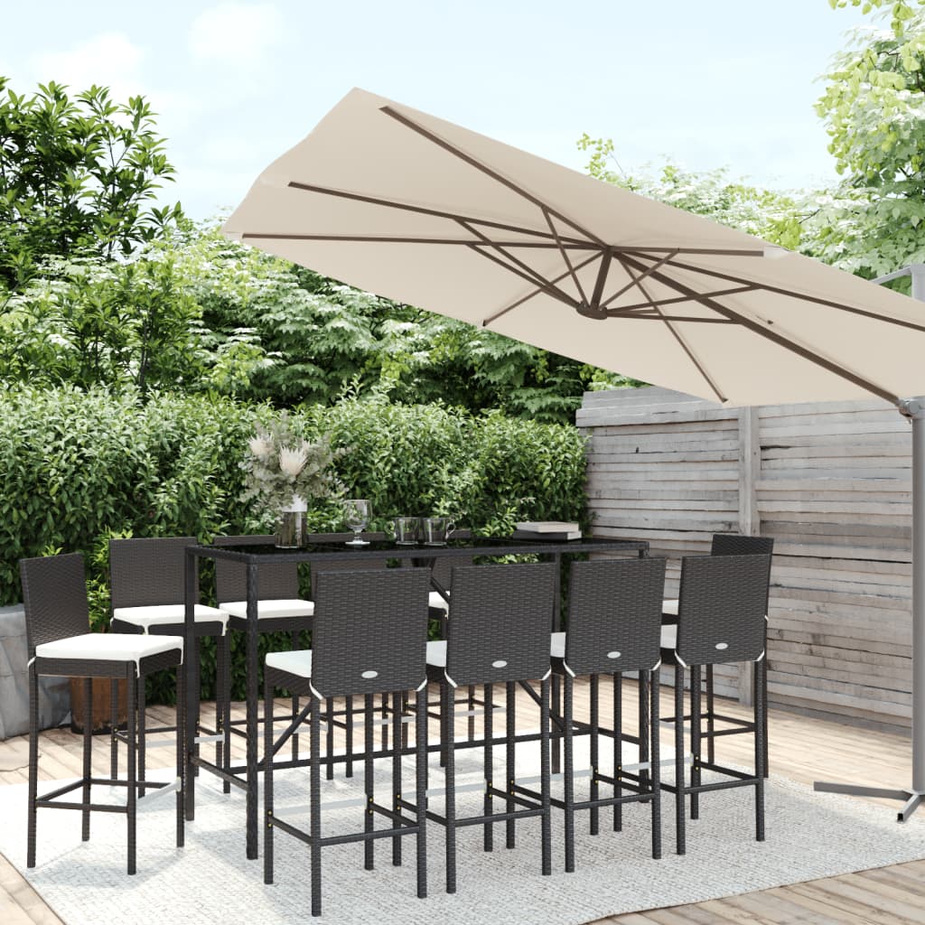 9 Piece Garden Bar Set With Cushions Poly Rattan