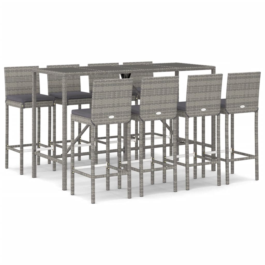 9 Piece Garden Bar Set With Cushions Poly Rattan