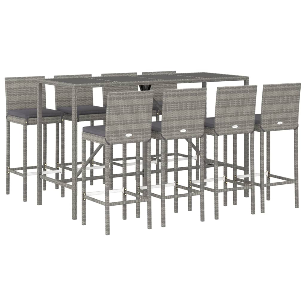 9 Piece Garden Bar Set With Cushions Poly Rattan