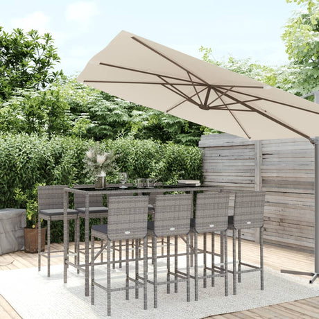 9 Piece Garden Bar Set With Cushions Poly Rattan