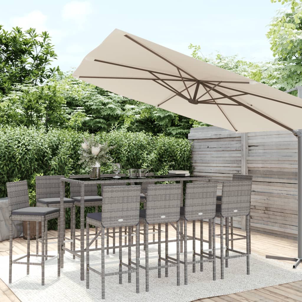 9 Piece Garden Bar Set With Cushions Poly Rattan