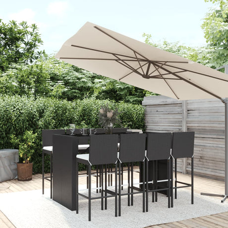9 Piece Garden Bar Set With Cushions Poly Rattan