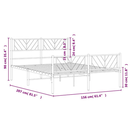 Metal Bed Frame Without Mattress With Footboard 150X200Cm