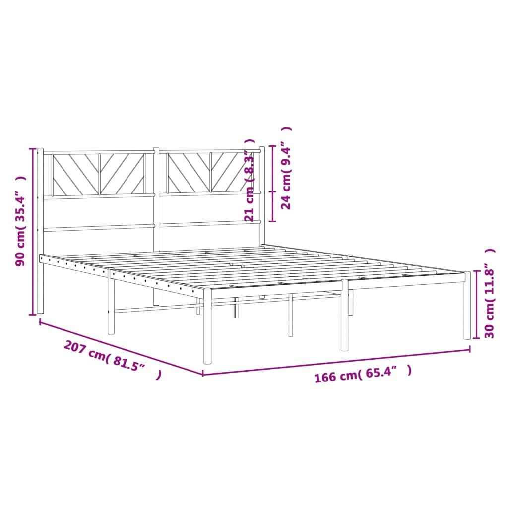 Metal Bed Frame without Mattress with Headboard White 160x200cm