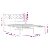 Metal Bed Frame without Mattress with Headboard White 160x200cm