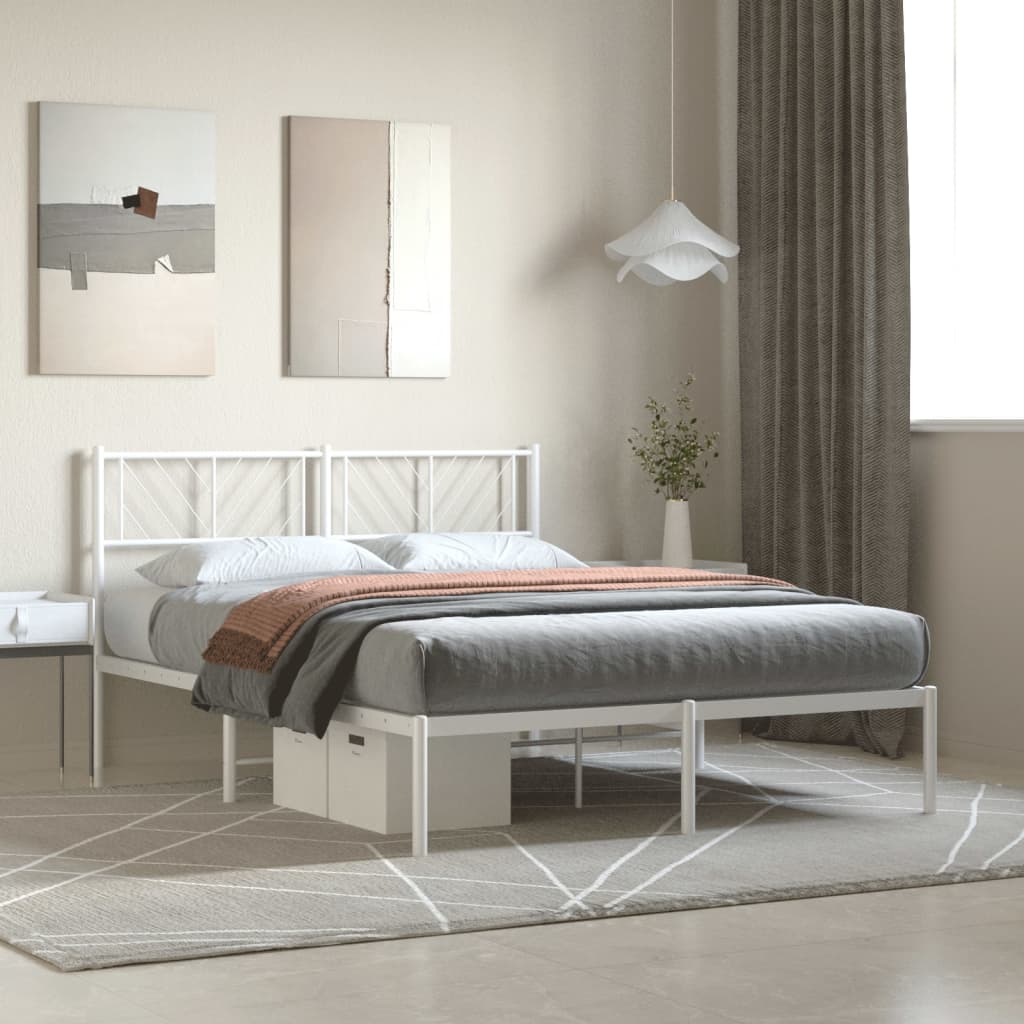 Metal Bed Frame without Mattress with Headboard White 160x200cm