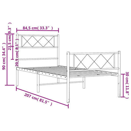 Metal Bed Frame Without Mattress With Footboard 80X200Cm