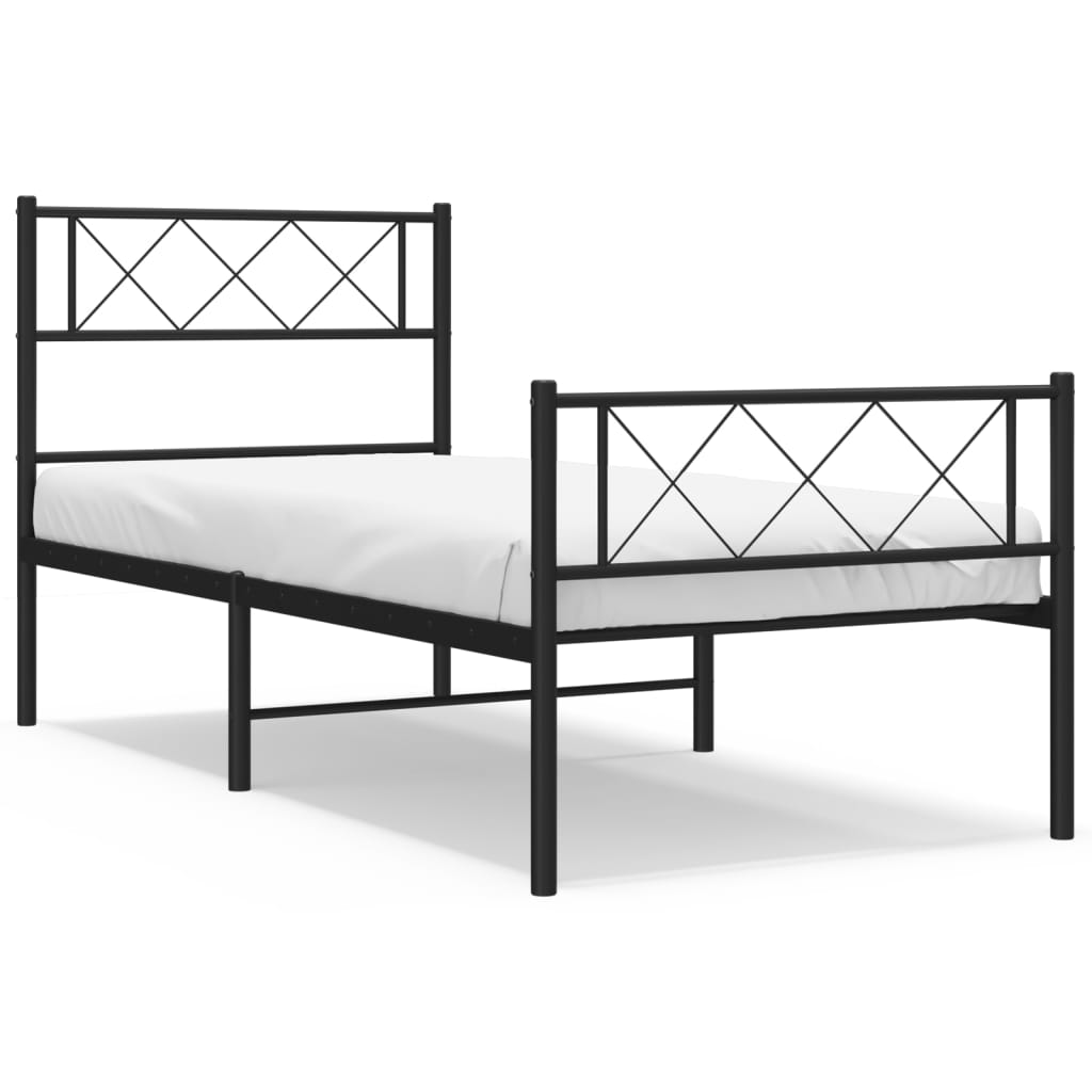 Metal Bed Frame without Mattress with Footboard Black 107x203cm