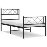 Metal Bed Frame without Mattress with Footboard Black 107x203cm