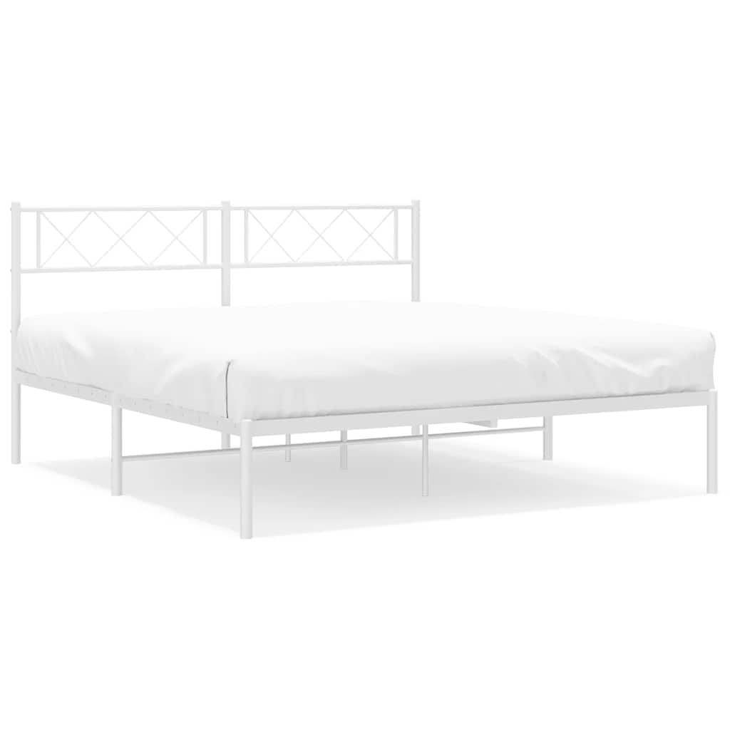 Metal Bed Frame without Mattress with Headboard White 135x190cm