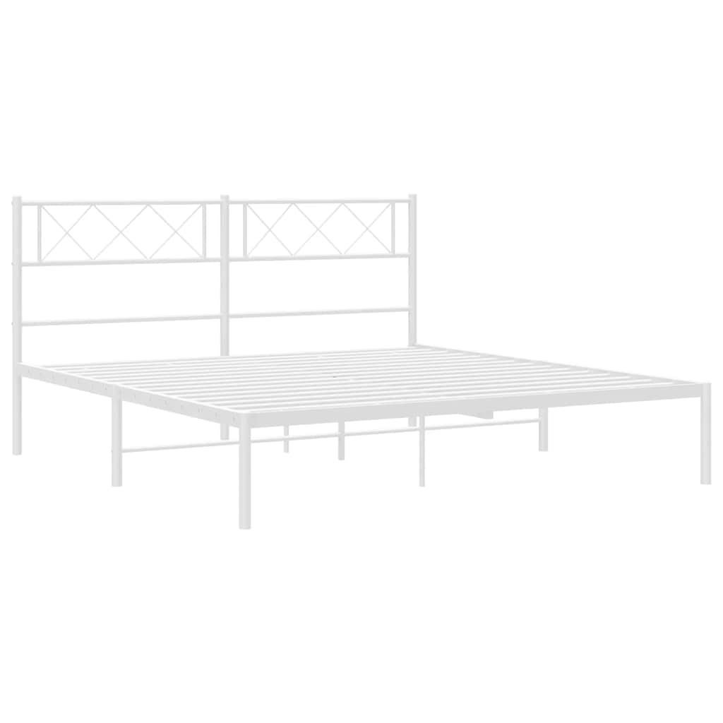 Metal Bed Frame without Mattress with Headboard White 135x190cm