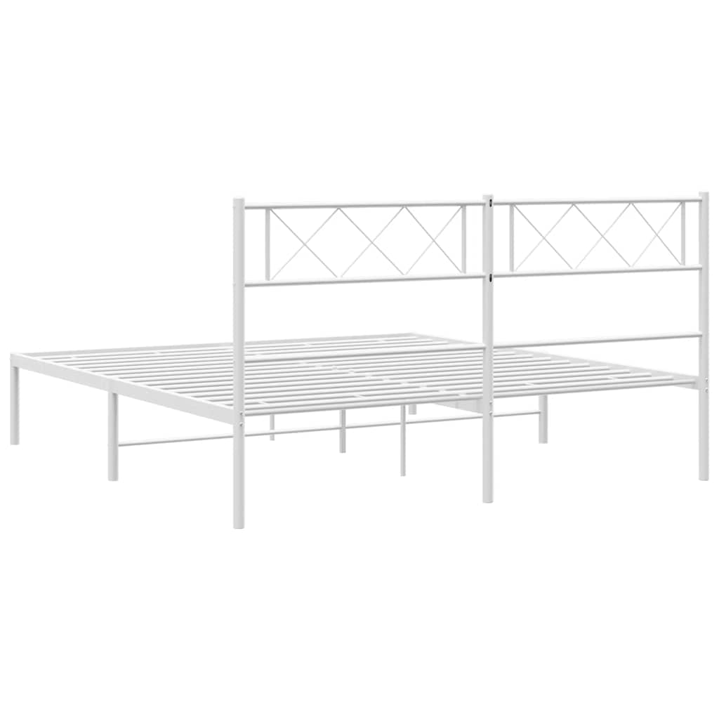 Metal Bed Frame without Mattress with Headboard White 135x190cm