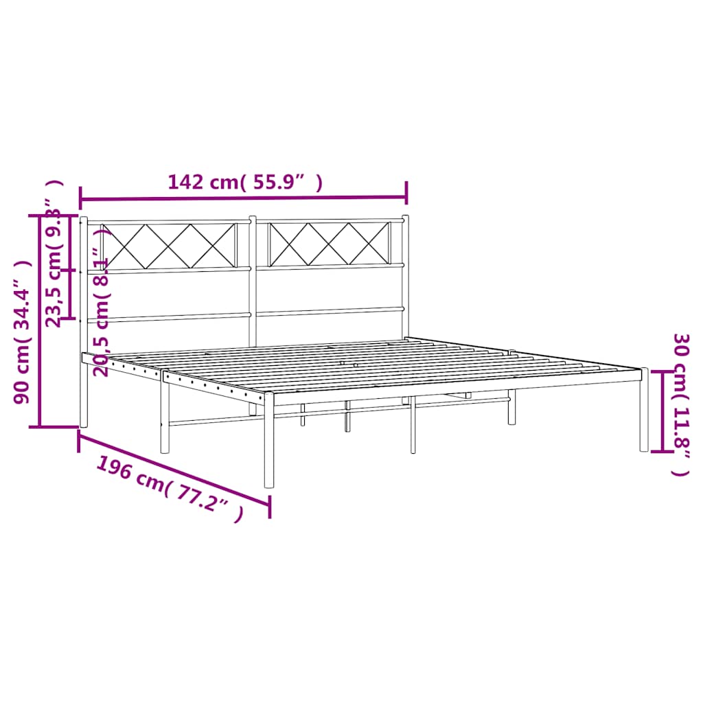 Metal Bed Frame without Mattress with Headboard White 135x190cm