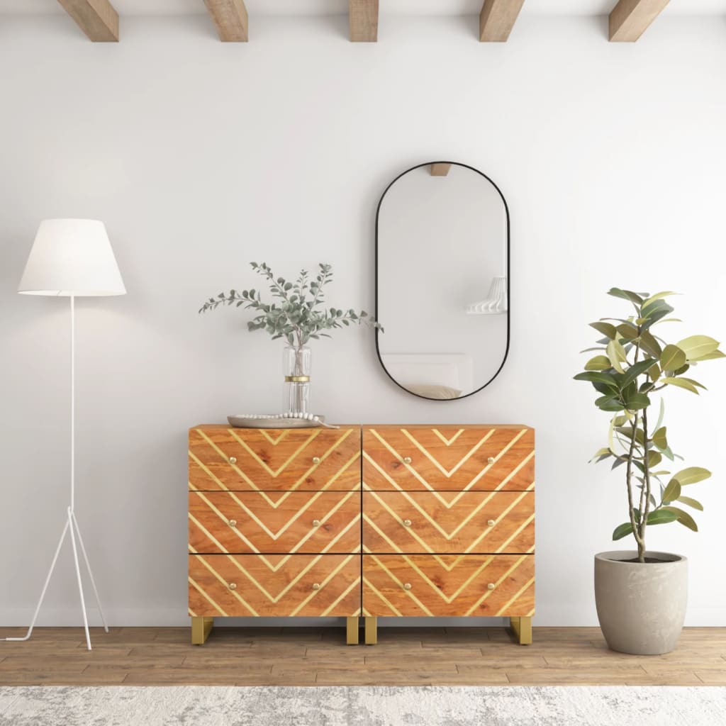 Side Cabinets 2 Pcs Brown And Black 60X33.5X75 Cm Solid Wood Mango