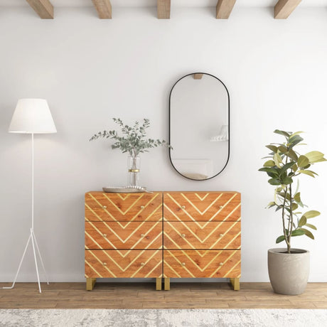 Side Cabinets 2 Pcs Brown And Black 60X33.5X75 Cm Solid Wood Mango