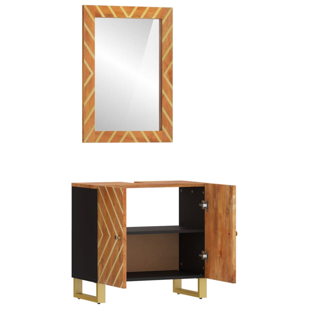 2 Piece Bathroom Cabinet Set Brown And Black Solid Wood Mango