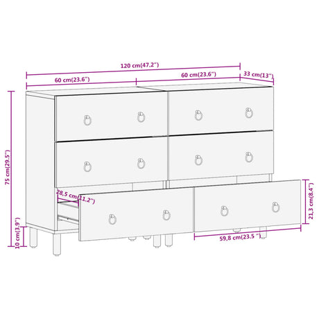 Side Cabinets 2 Pcs 60X33X75 Cm Solid Wood Mango